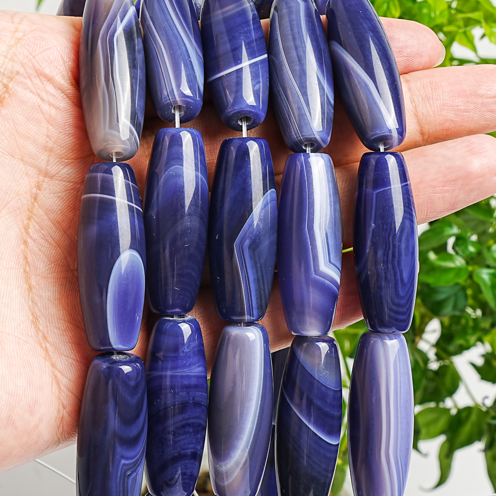 Ethnic Fashion Jewellery - Natural Matte Blue Agate Rice Beads