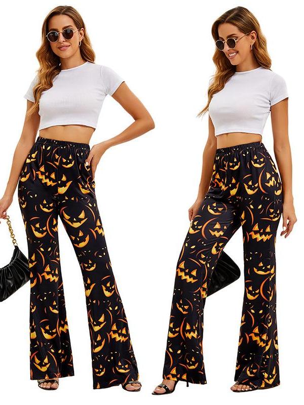 Ethnic Wear Fashion Brand - Halloween Bat Pumpkin Print Women's Pants