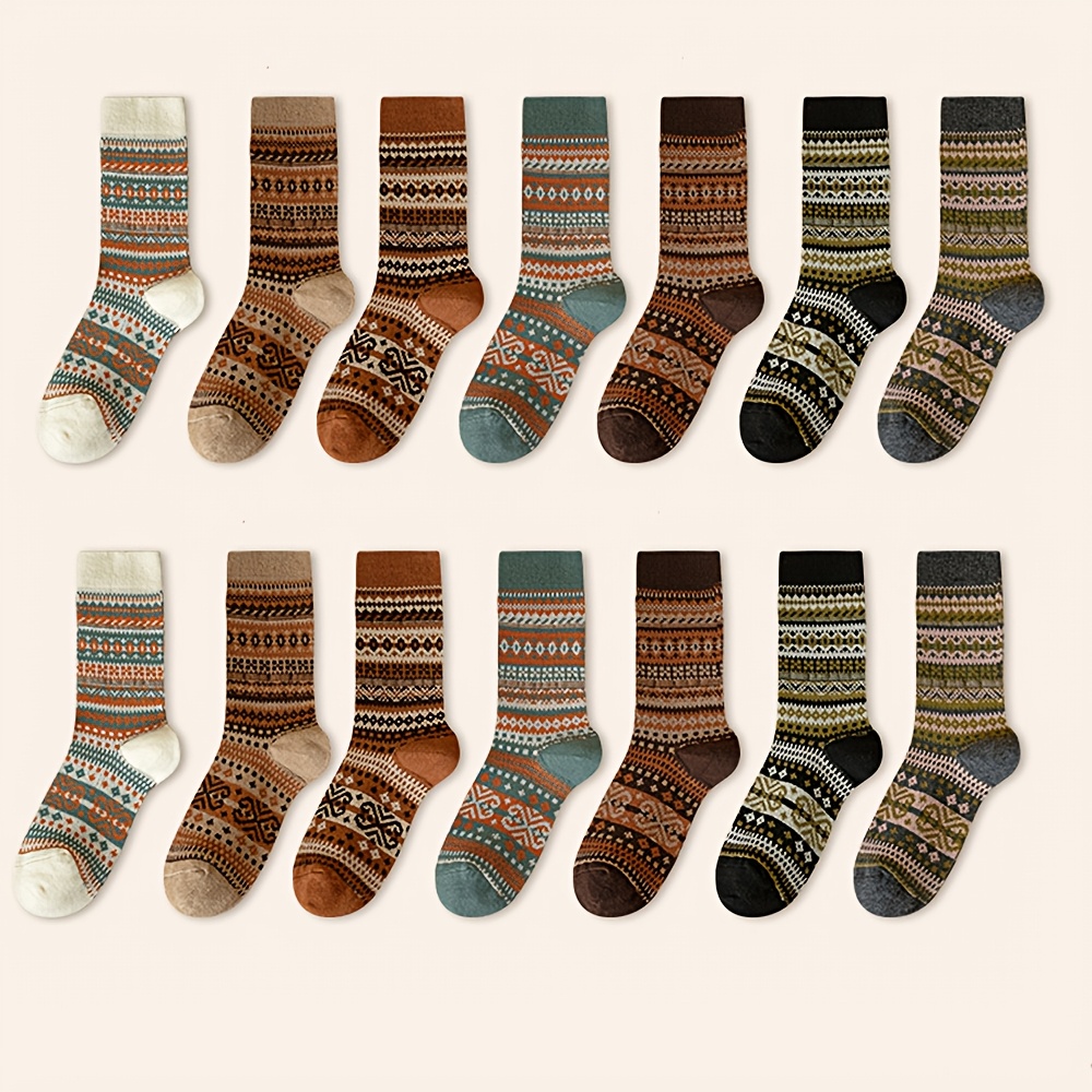 Retro 7-Color Mid-Calf Socks f – Winter Ethnic Fashion For Women recenzja i cena