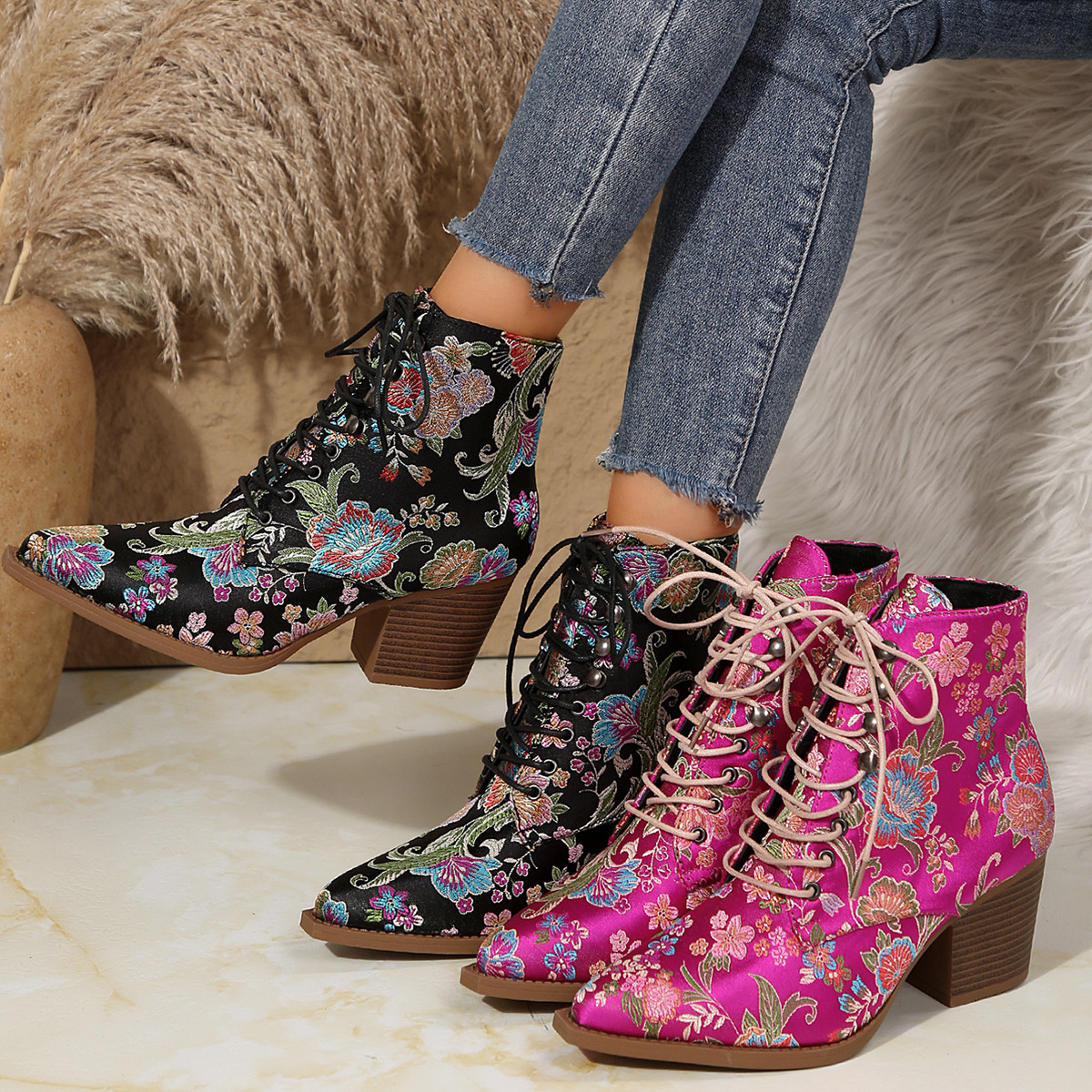 Ethnic Pointed-Toe Ankle Boots – Winter Ethnic Fashion For Women recenzja i cena