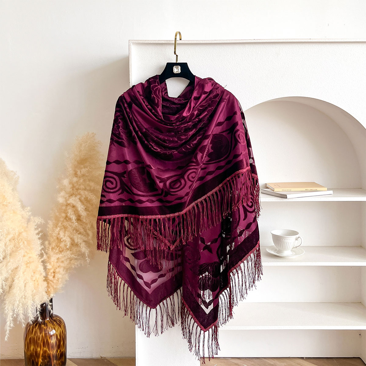 Retro Velvet Tassel Scarf Flor – Winter Ethnic Fashion For Women recenzja i cena